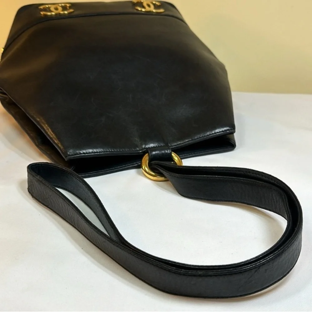 CHANEL CC Calfskin Shoulder Bucket Bag 24K Goldplated.